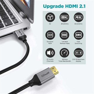 Qgeem QG-AV17 Görüntü ve Ses Aktarıcı HDMI Kablo 2.1 Versiyon 8K HD Kalite 48Gbps 3.05 metre
