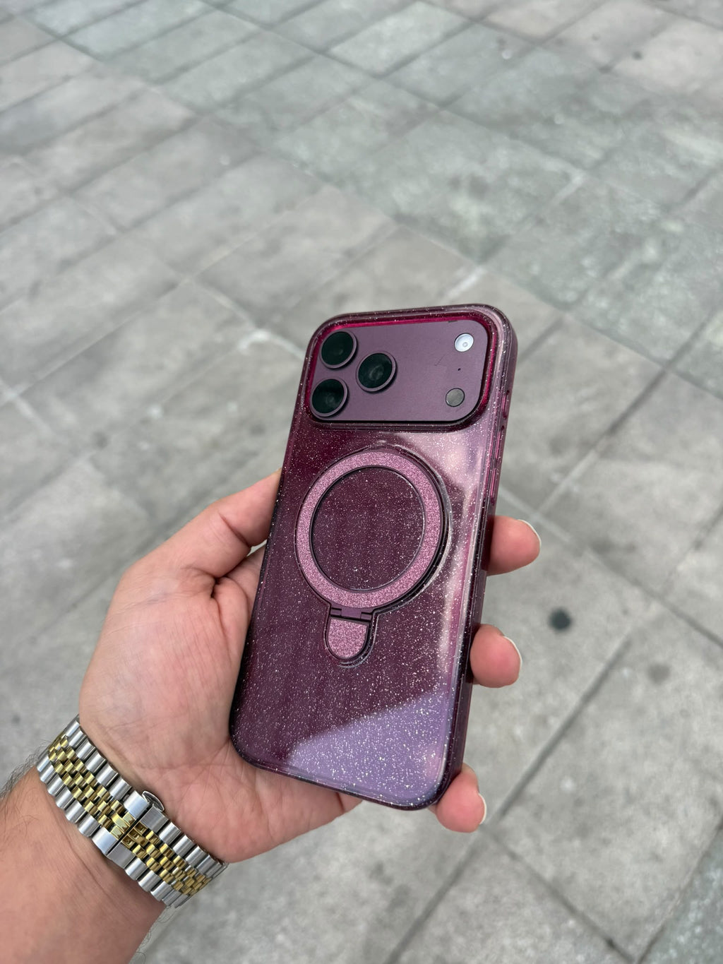 Luna Ring Simli Standlı MagSafe Özellikli Silikon Kılıf - Bordo — Bordo — 1
