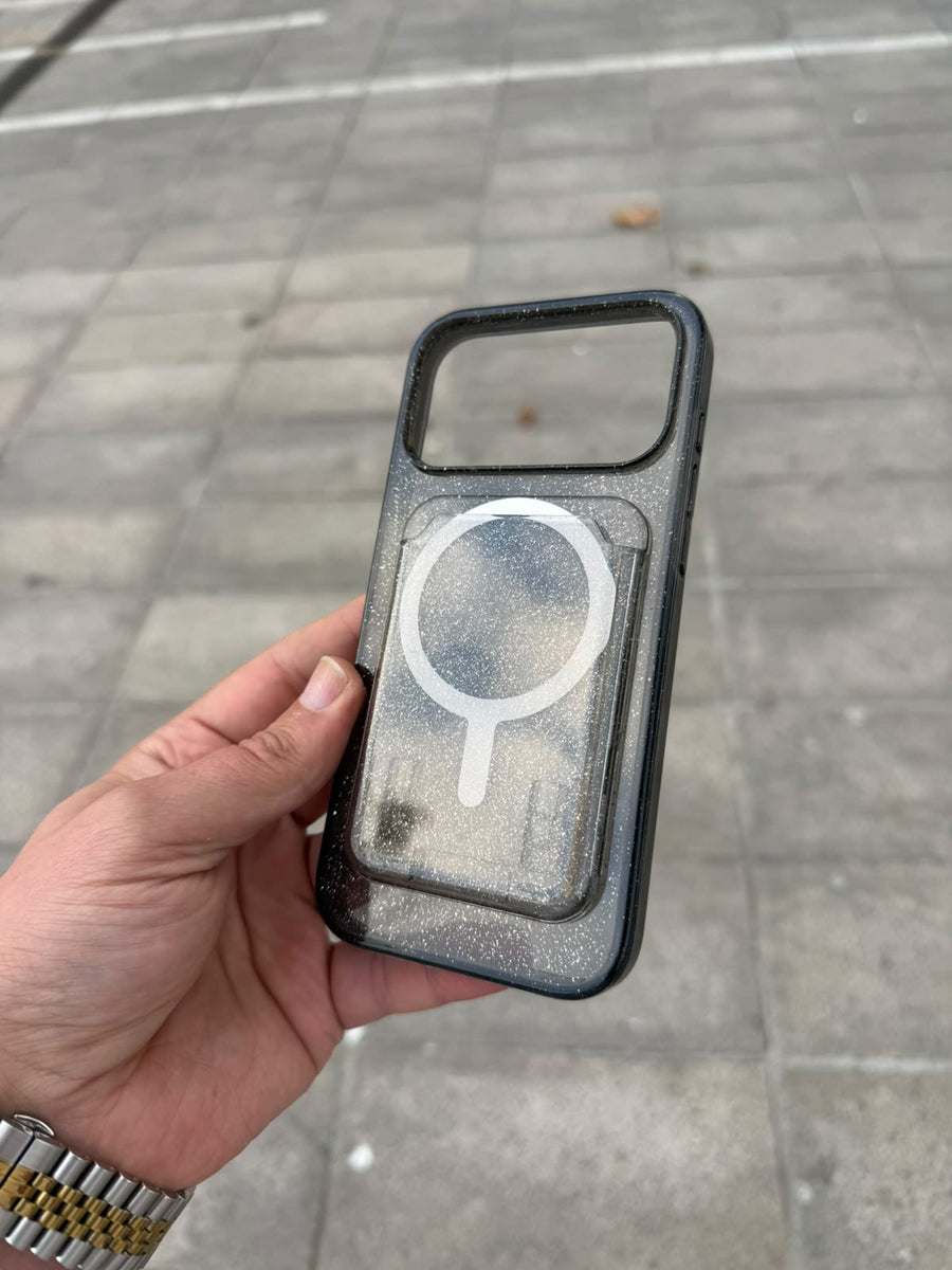 Glitter Card Simli Kartlıklı MagSafe Özellikli Silikon Kılıf - Siyah