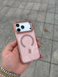 Glitter Clear Simli Standlı Silikon Magsafe Özellikli Kılıf - Açık Pembe — Açık Pembe — 1