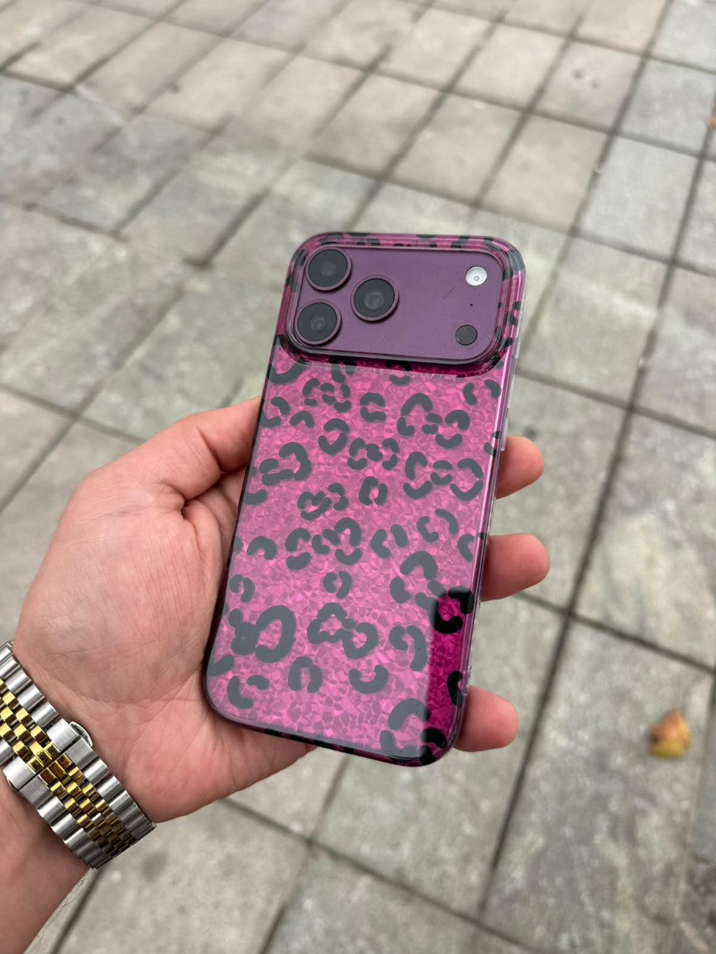 Parlak Leopar Desenli Silikon Kılıf - Bordo — Bordo — 1