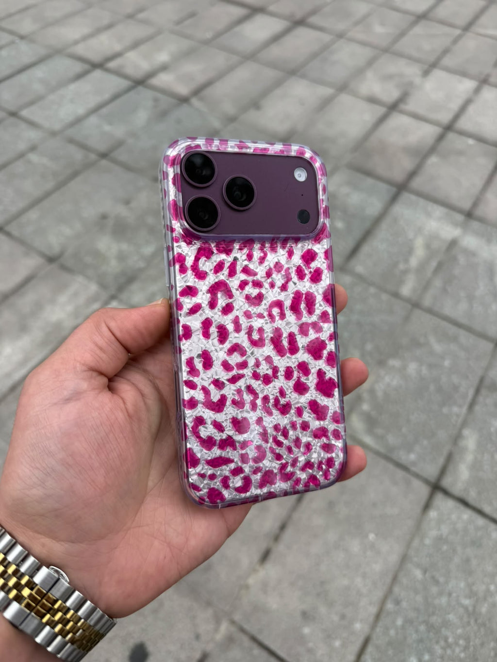 Parlak Leopar Desenli Silikon Kılıf - Pembe — Pembe — 2