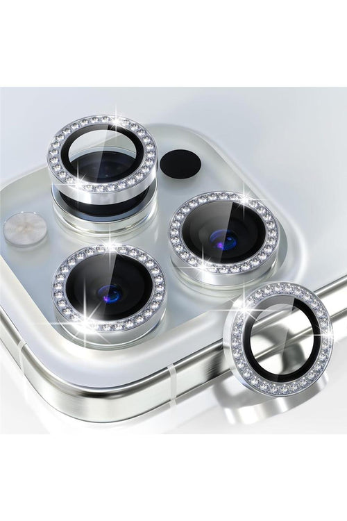 Apple Serisi Elmas Taşlı Kamera Lens Koruyucu - Gümüş