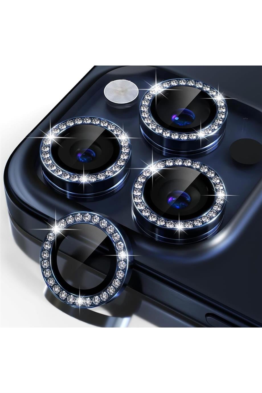 Apple Serisi Elmas Taşlı Kamera Lens Koruyucu - Mavi