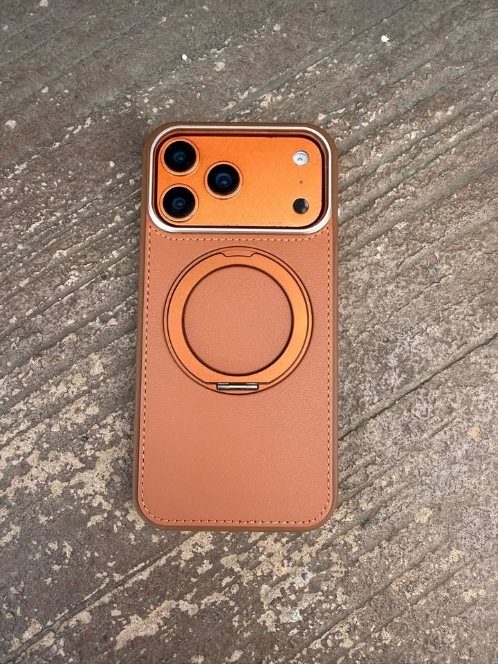 Armor Deri Standlı Magsafe Özellikli Premium Kılıf - Turuncu