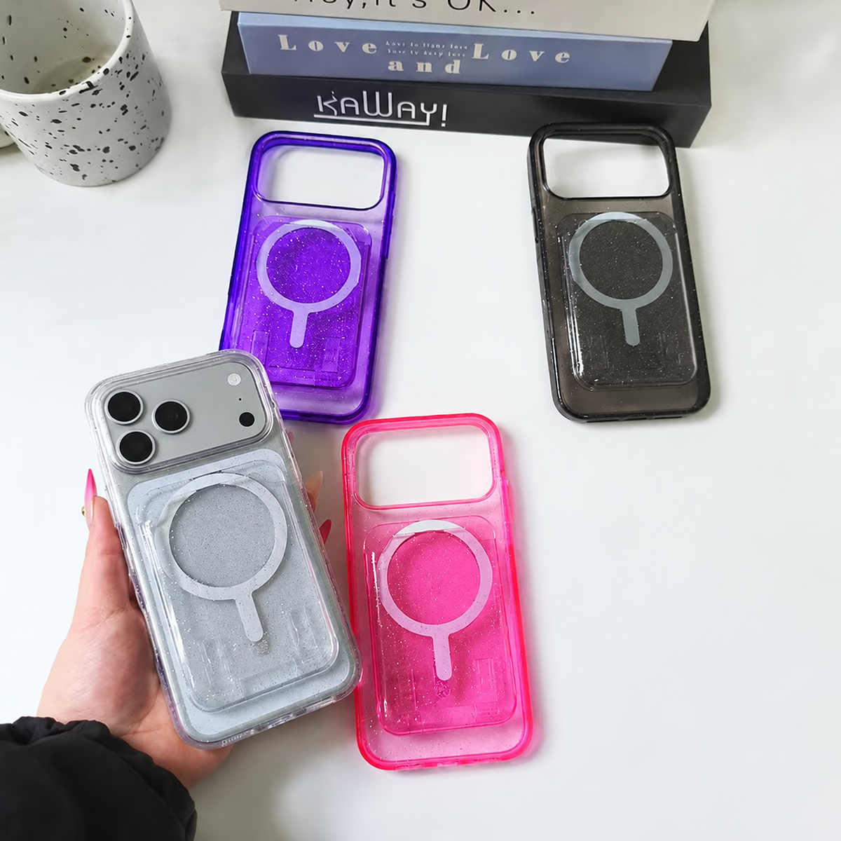 Armor Sararmaz Manyetik Kartlıklı Simli Luxury Kılıf - Pembe