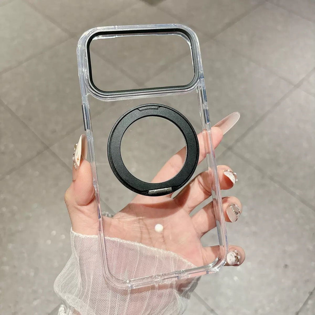 Armor Standlı Premium Sararmaz Şeffaf iPhone Kılıfı - Siyah