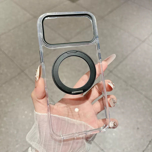 Armor Standlı Premium Sararmaz Şeffaf iPhone Kılıfı - Siyah - 1