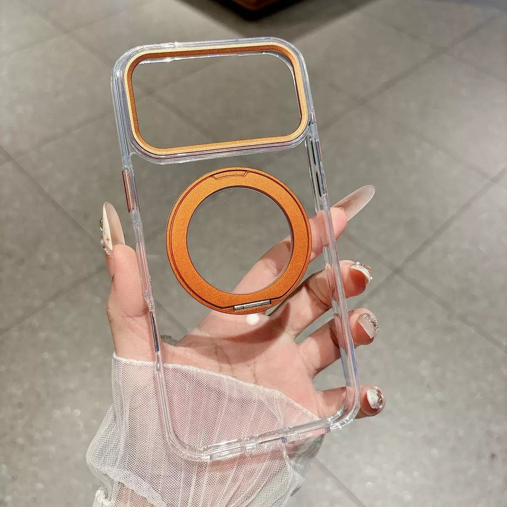 Armor Standlı Premium Sararmaz Şeffaf iPhone Kılıfı - Turuncu