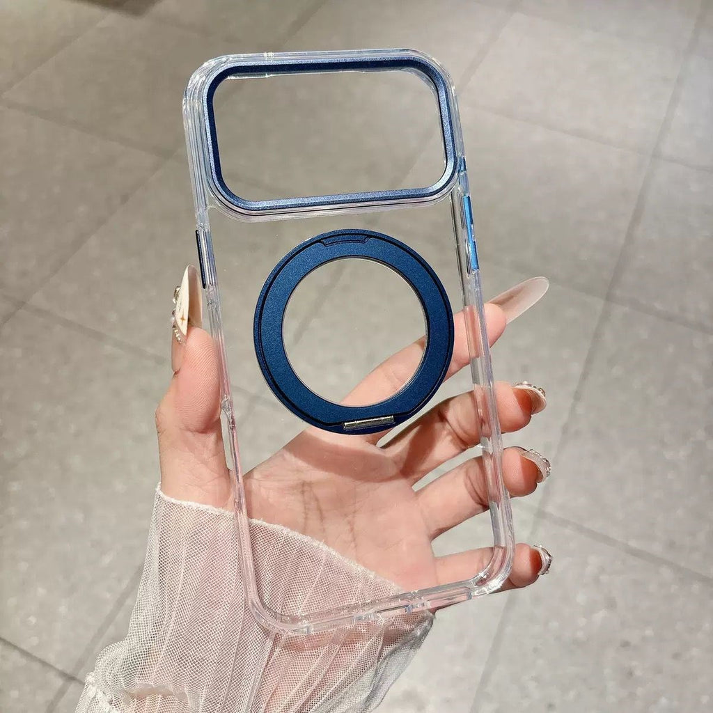 Armor Standlı Premium Sararmaz Şeffaf iPhone Kılıfı - Mavi