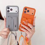 Boyun Askılı Kartlıklı Pastel Renk Silikon Kılıf - Turuncu