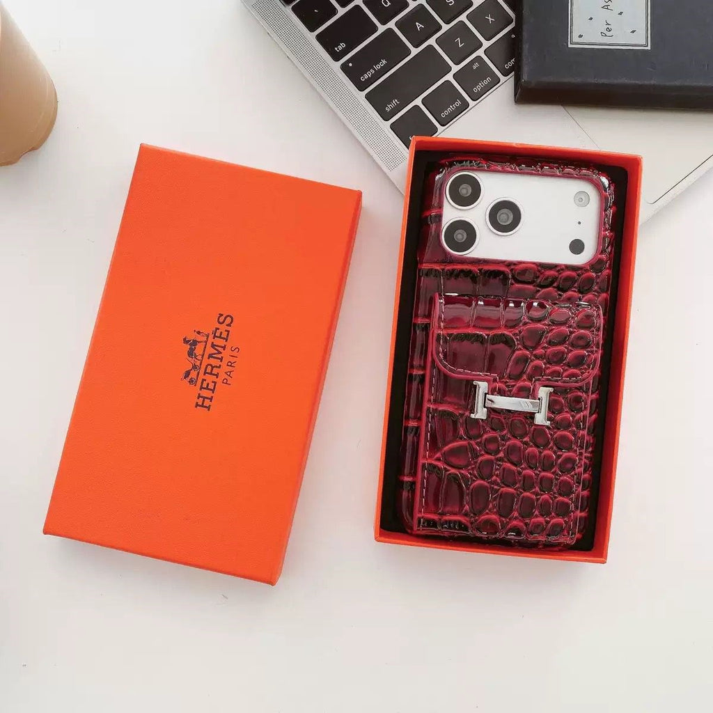 Crocodile Luxe Deri Kartlıklı Premium Kılıf - Bordo