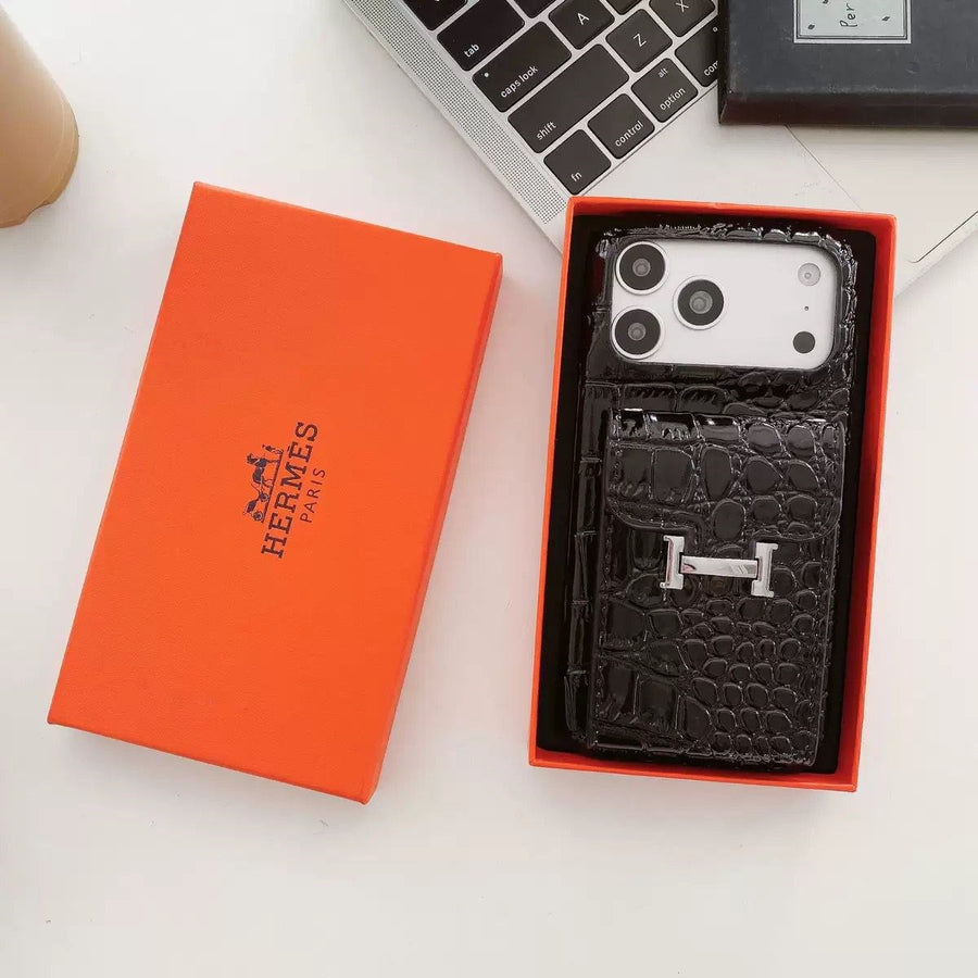 Crocodile Luxe Deri Kartlıklı Premium Kılıf - Siyah