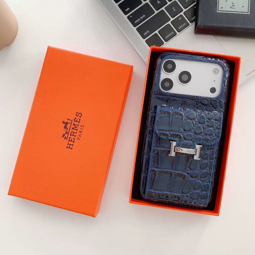 Crocodile Luxe Deri Kartlıklı Premium Kılıf - Lacivert