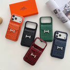 Crocodile Luxe Deri Kartlıklı Premium Kılıf - Turuncu