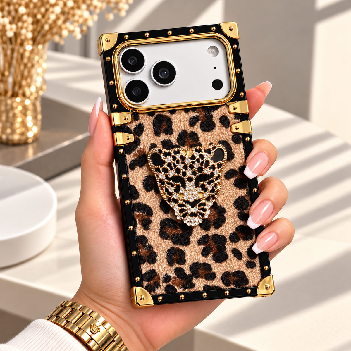 Diva Gold Leopar Tasarım Luxury Kılıf - Kahve