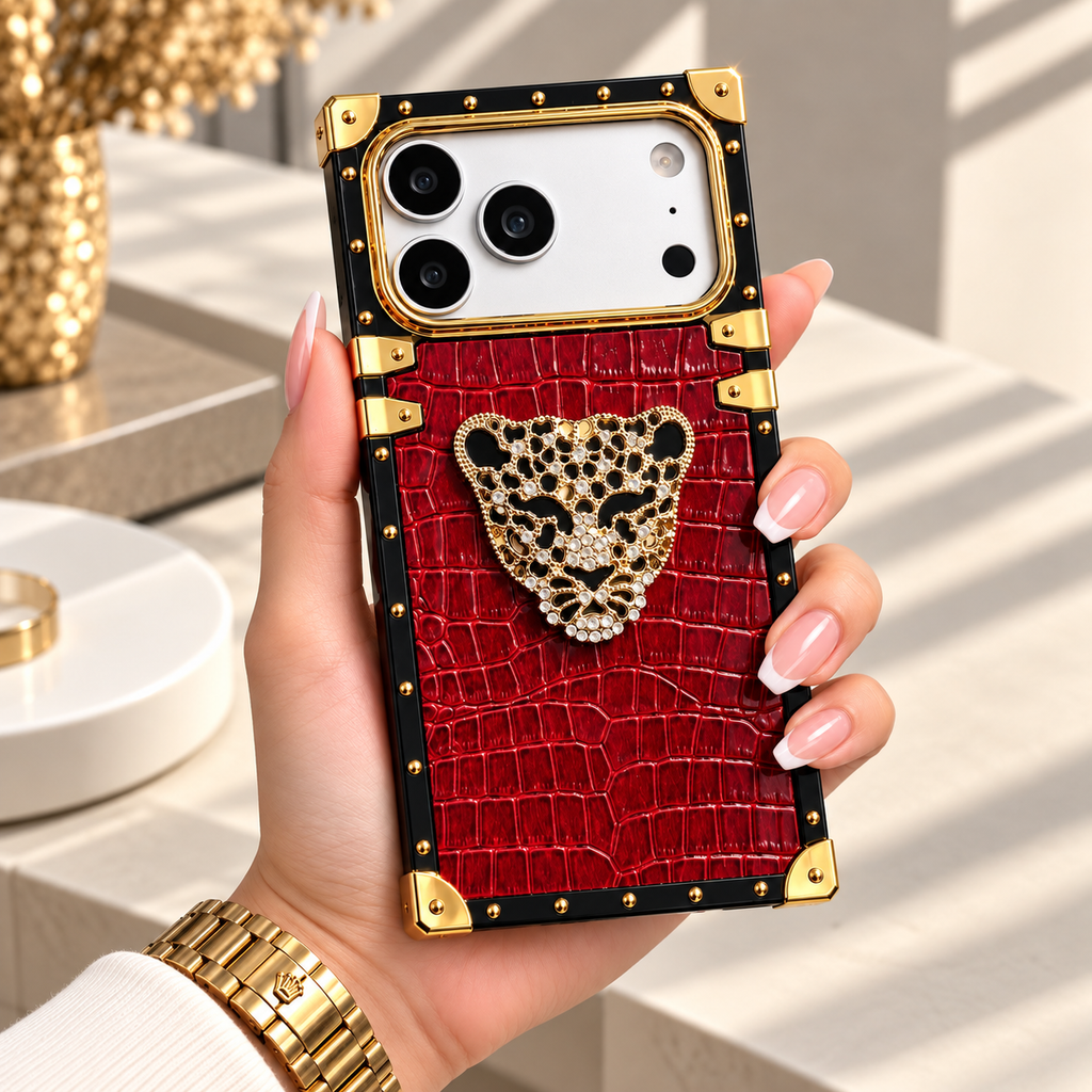 Diva Gold Leopar Tasarım Luxury Kılıf - Bordo