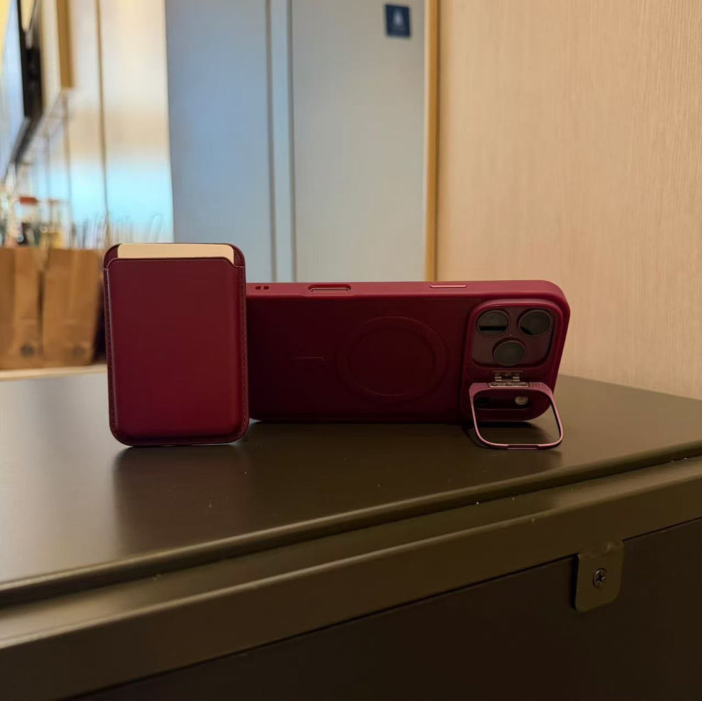 D-Ming M-Safe Kartlıklı Standlı Deri Premium Kılıf — Bordo — 13