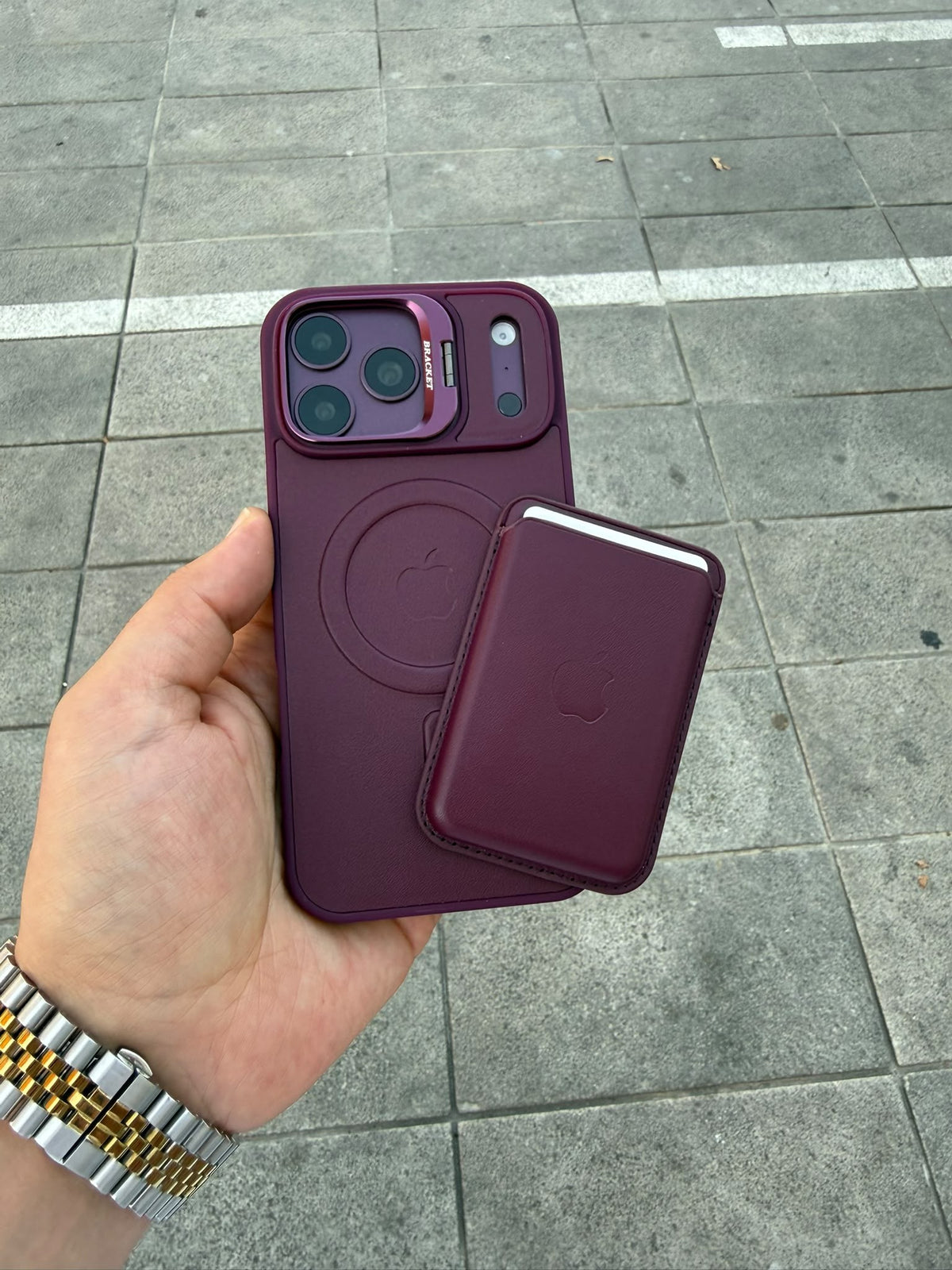 D-Ming M-Safe Kartlıklı Standlı Deri Premium Kılıf — Bordo — 10