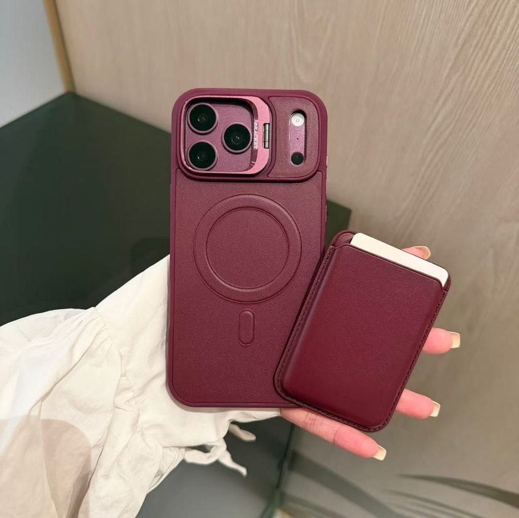 D-Ming M-Safe Kartlıklı Standlı Deri Premium Kılıf — Bordo — 11