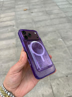 Glitter Card Simli Kartlıklı MagSafe Özellikli Silikon Kılıf - Mor — Mor — 2