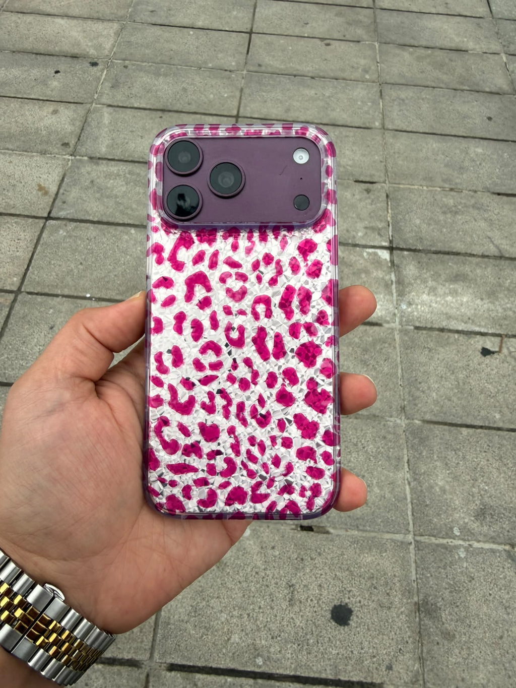 Parlak Leopar Desenli Silikon Kılıf - Pembe — Pembe — 1