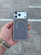 Glossy Leather Magsafe Özellikli Lux Kılıf - Gri