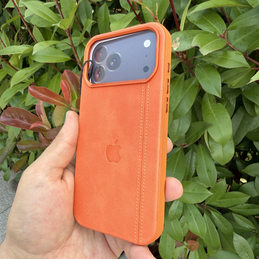 Heritage Leather Yandan Dikişli Deri Premium Kılıf - Turuncu