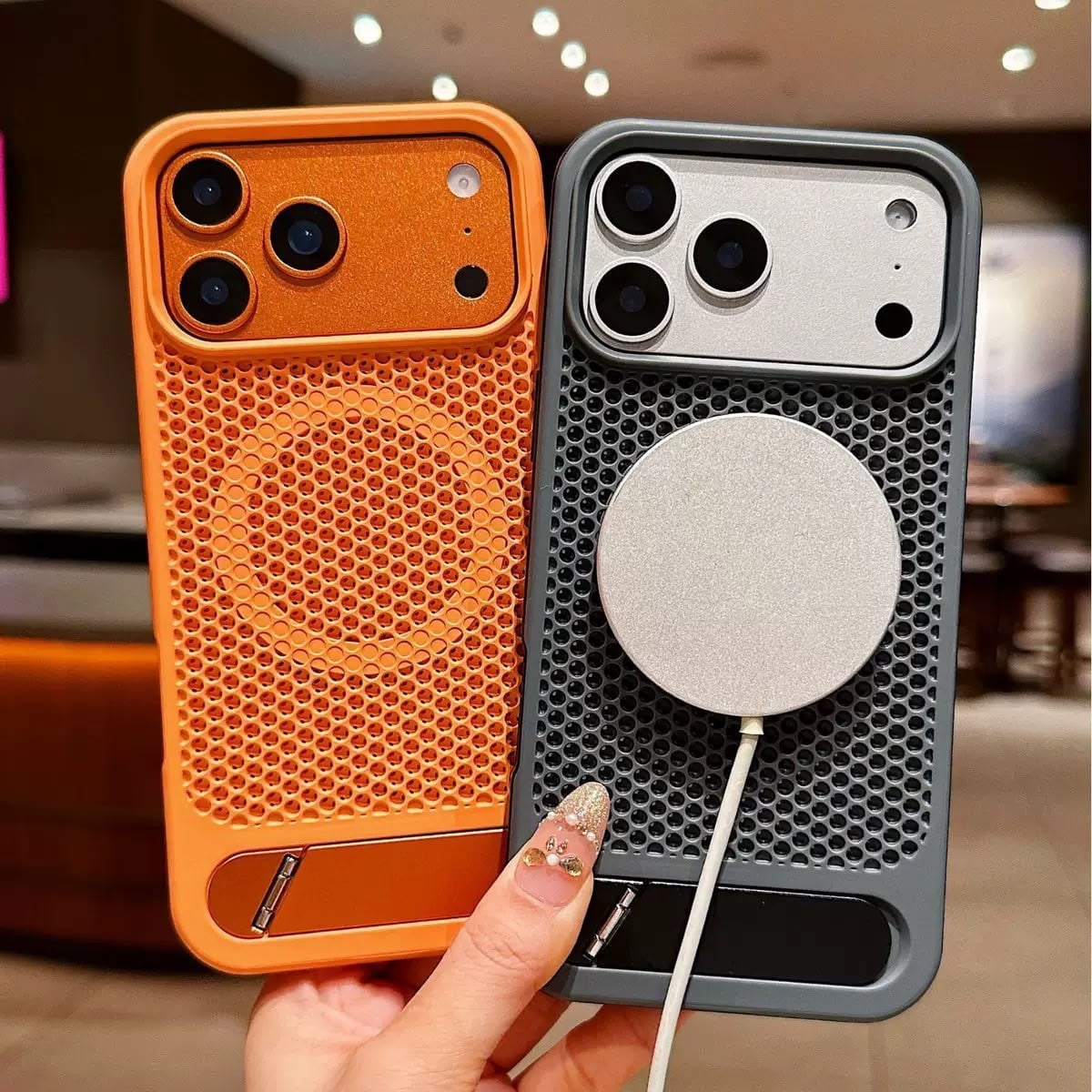 Honeycomb Petek Desenli Standlı Kılıf - Turuncu