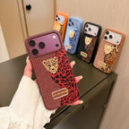 Luxury Leopar İnci Motifli Kılıf - Bordo