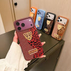 Luxury Leopar İnci Motifli Kılıf - Kahve