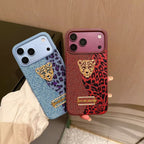 Luxury Leopar İnci Motifli Kılıf - Mavi