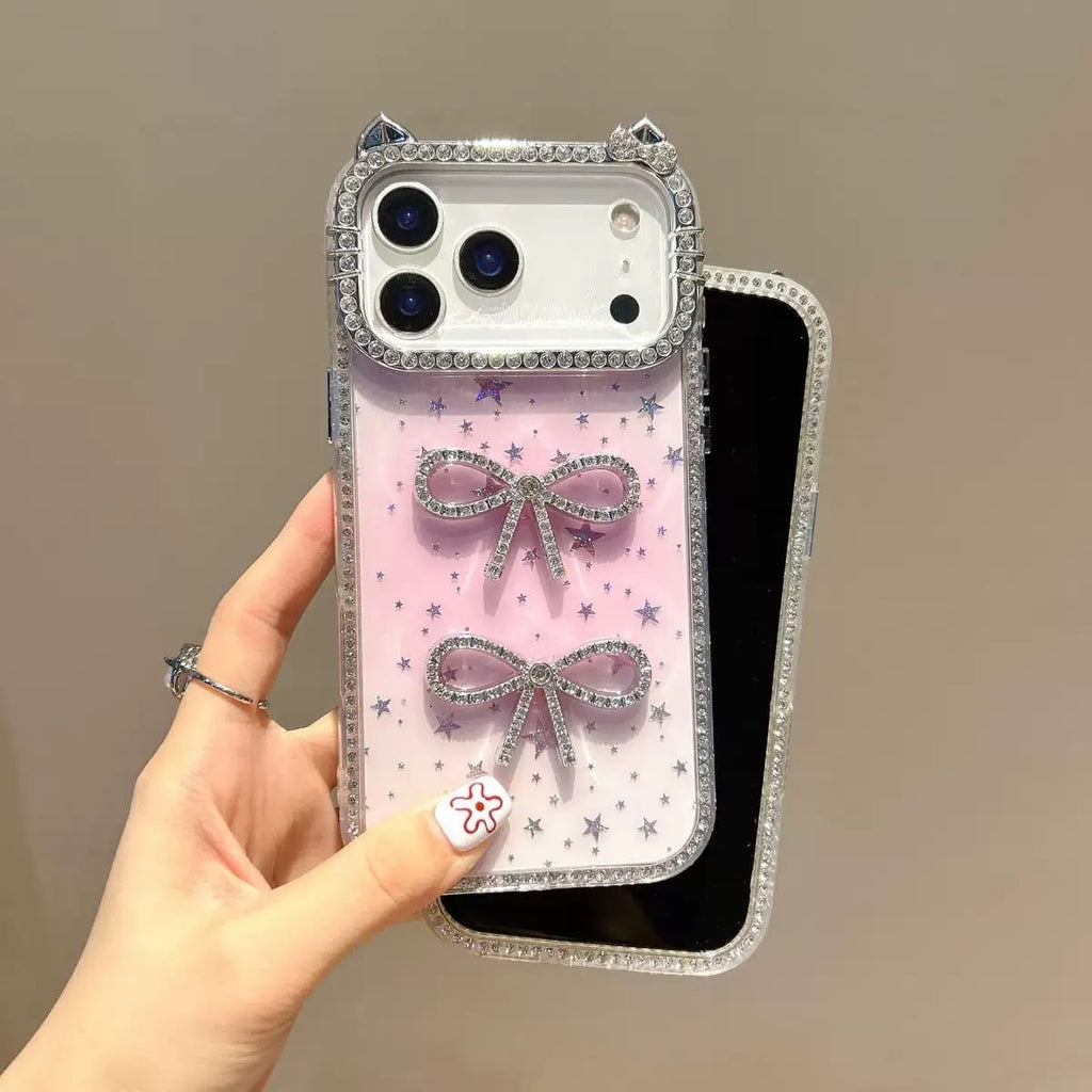 Luxury Simli Fiyonklu MagSafe Özellikli Kılıf - Pembe