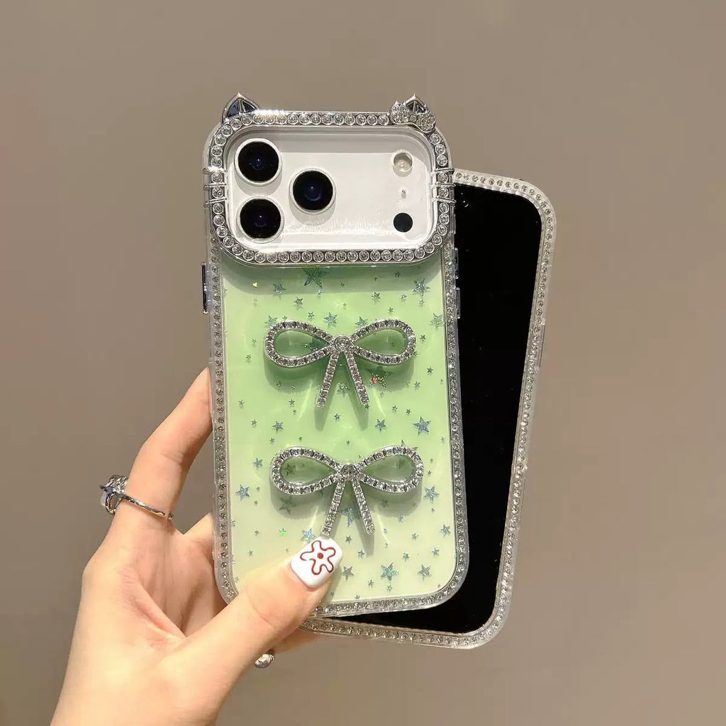 Luxury Simli Fiyonklu MagSafe Özellikli Kılıf - Yeşil