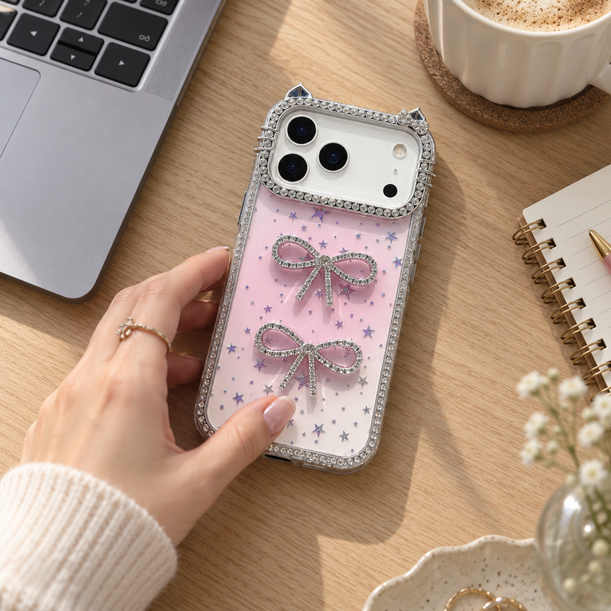 Luxury Simli Fiyonklu MagSafe Özellikli Kılıf - Sarı