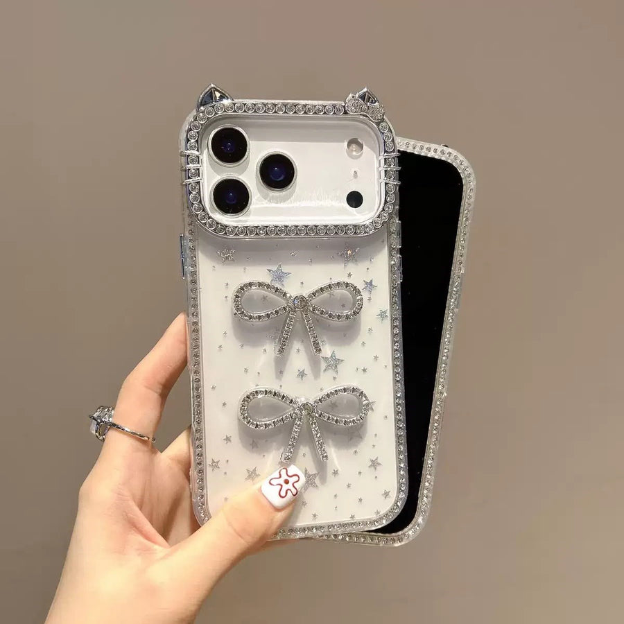 Luxury Simli Fiyonklu MagSafe Özellikli Kılıf - Şeffaf