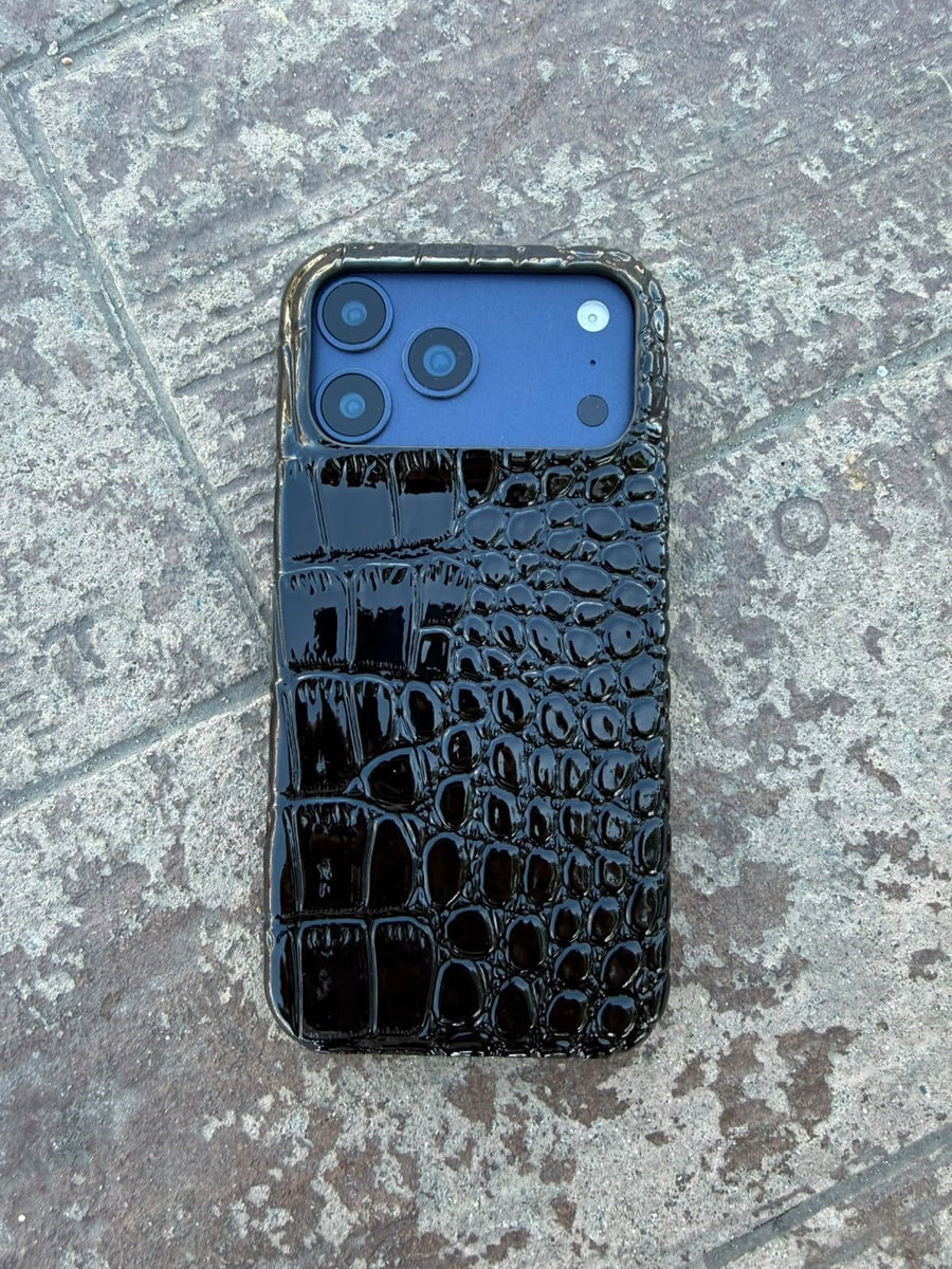 Luxury Snake Deri Görünmlü Kılıf - Siyah