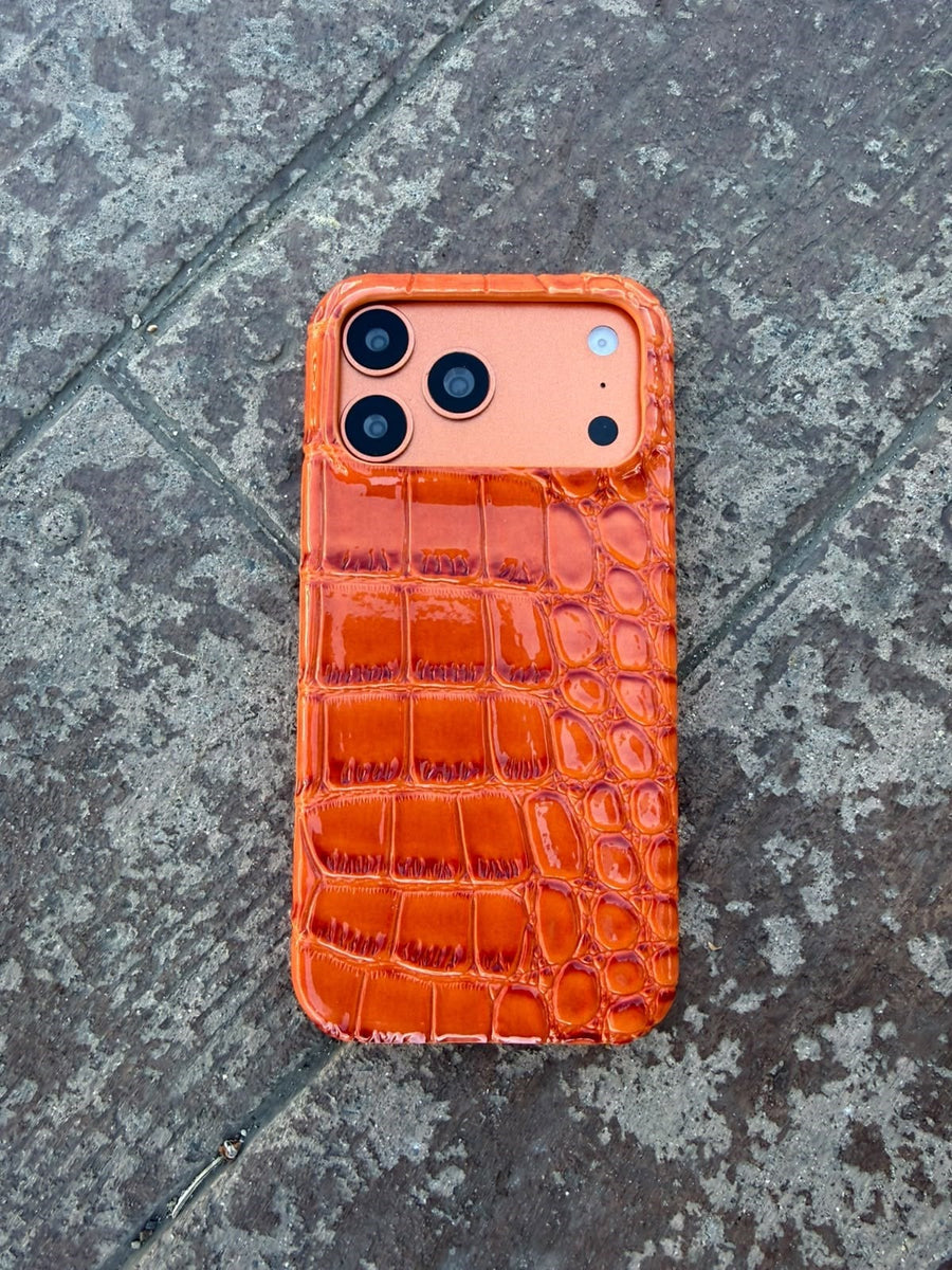 Luxury Snake Deri Görünmlü Kılıf - Turuncu