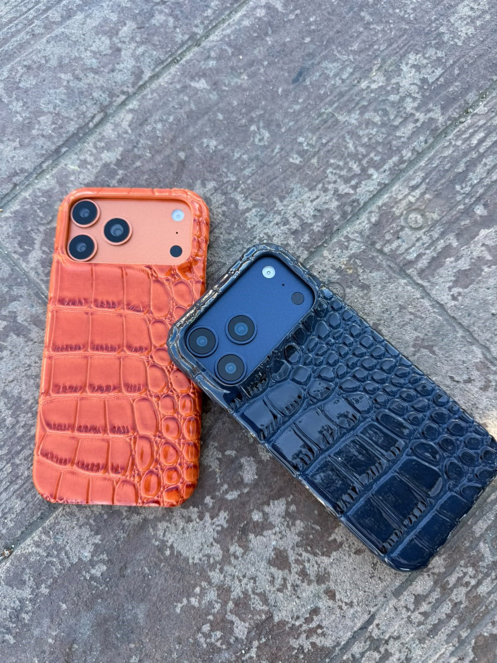 Luxury Snake Deri Görünmlü Kılıf - Turuncu