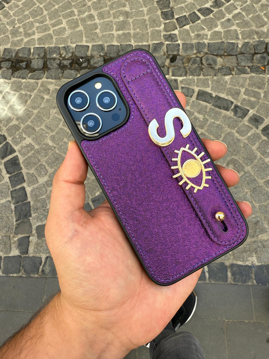 Kişiye Özel El Geçmeli Premium Telefon Kılıfı ve 2 adet metal aksesuar (harf veya sembol) - Mor