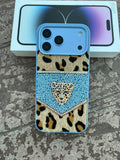 NewLeo Luxe Leopar Motifli Taşlı Kılıf - Mavi - 1