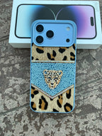 NewLeo Luxe Leopar Motifli Taşlı Kılıf - Mavi