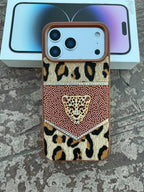 NewLeo Luxe Leopar Motifli Taşlı Kılıf - Kahve