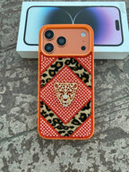 NewLeo Luxe Leopar Motifli Taşlı Kılıf - Turuncu