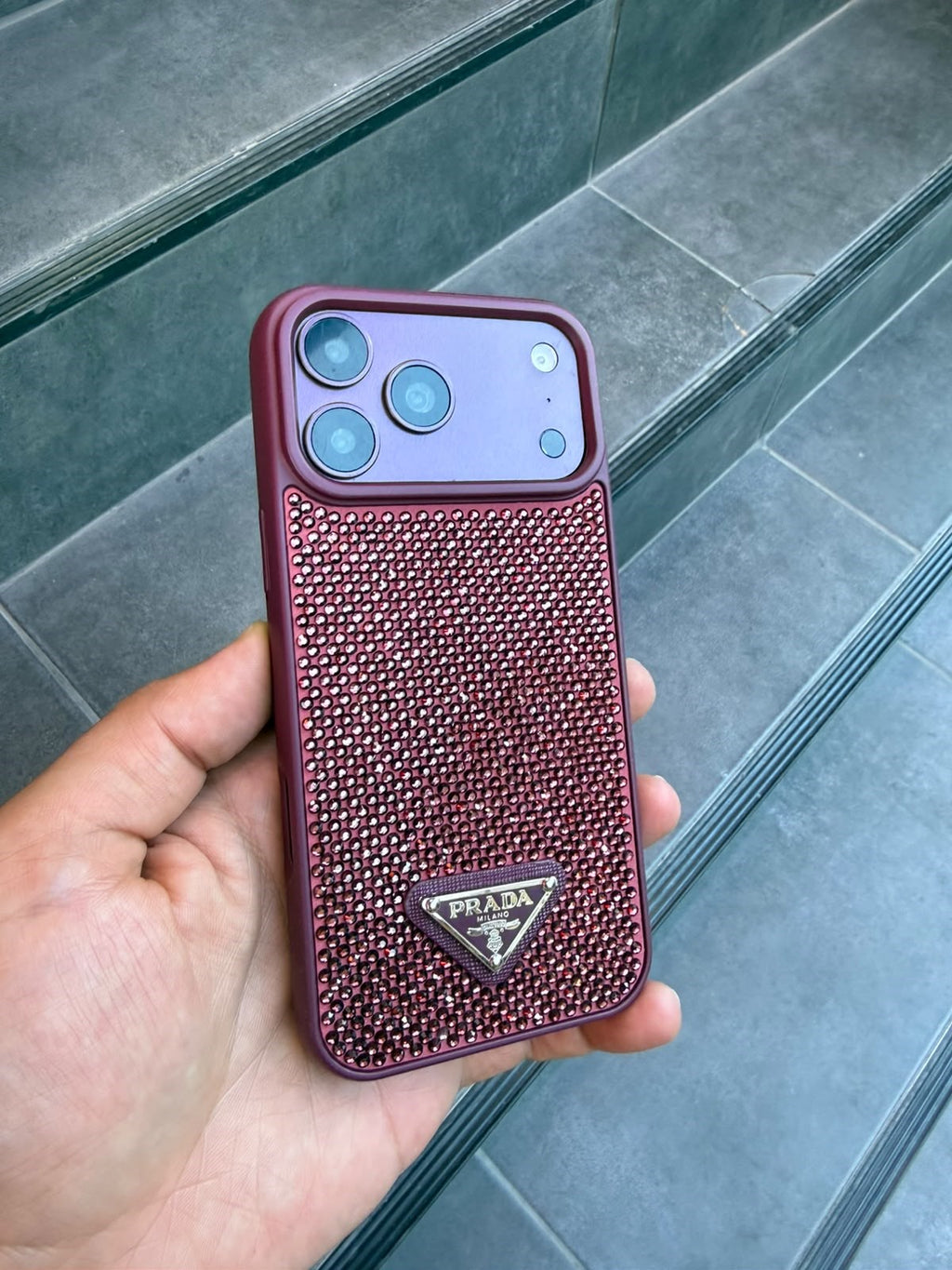 PRD Taşlı Luxury iPhone Kılıfı - Bordo