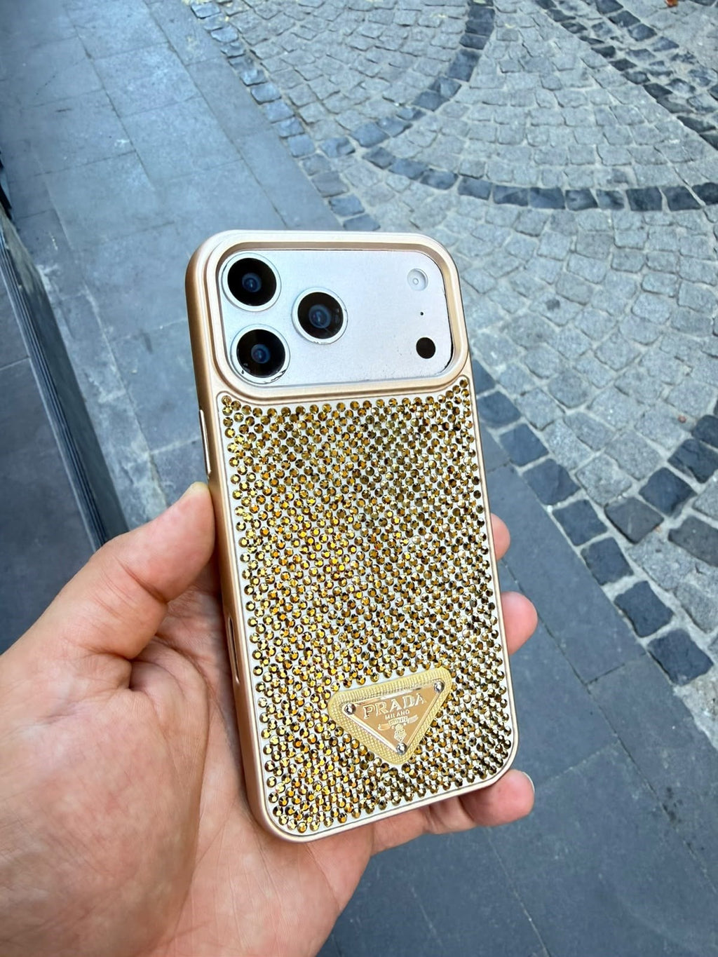 PRD Taşlı Luxury iPhone Kılıfı - Gold