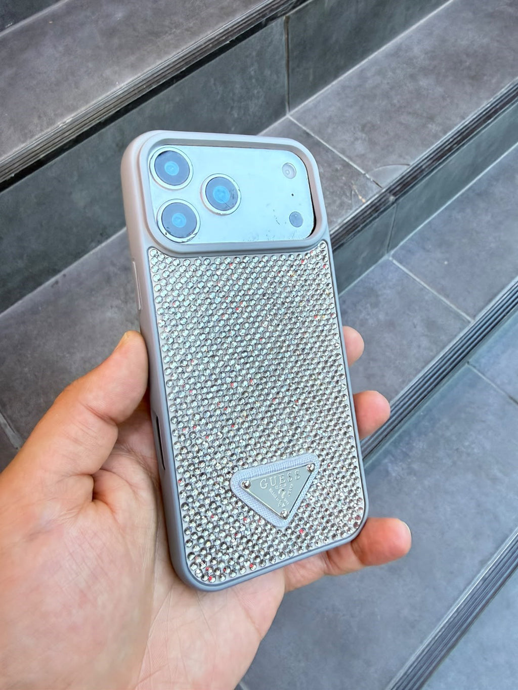 PRD Taşlı Luxury iPhone Kılıfı - Gri