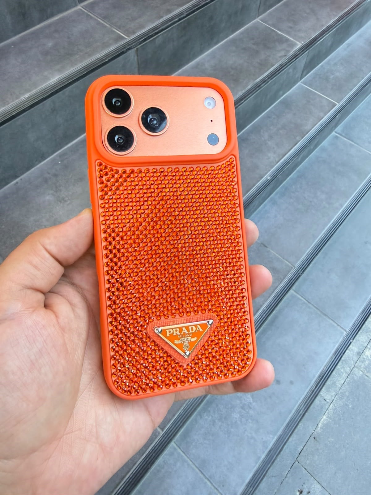 PRD Taşlı Luxury iPhone Kılıfı - Turuncu
