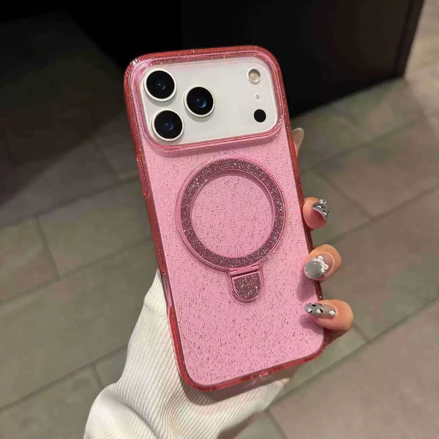 Shine Simli Standlı M-Safe Premium Kılıf - Pembe